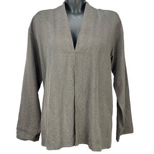 EILEEN FISHER Silk Linen Woven Textured‎ Silver Grey Minimalist Cardigan sz XS